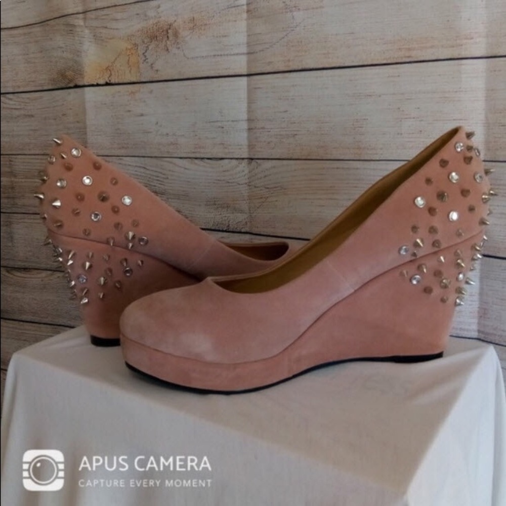 Blush Velvet Studded Wedges